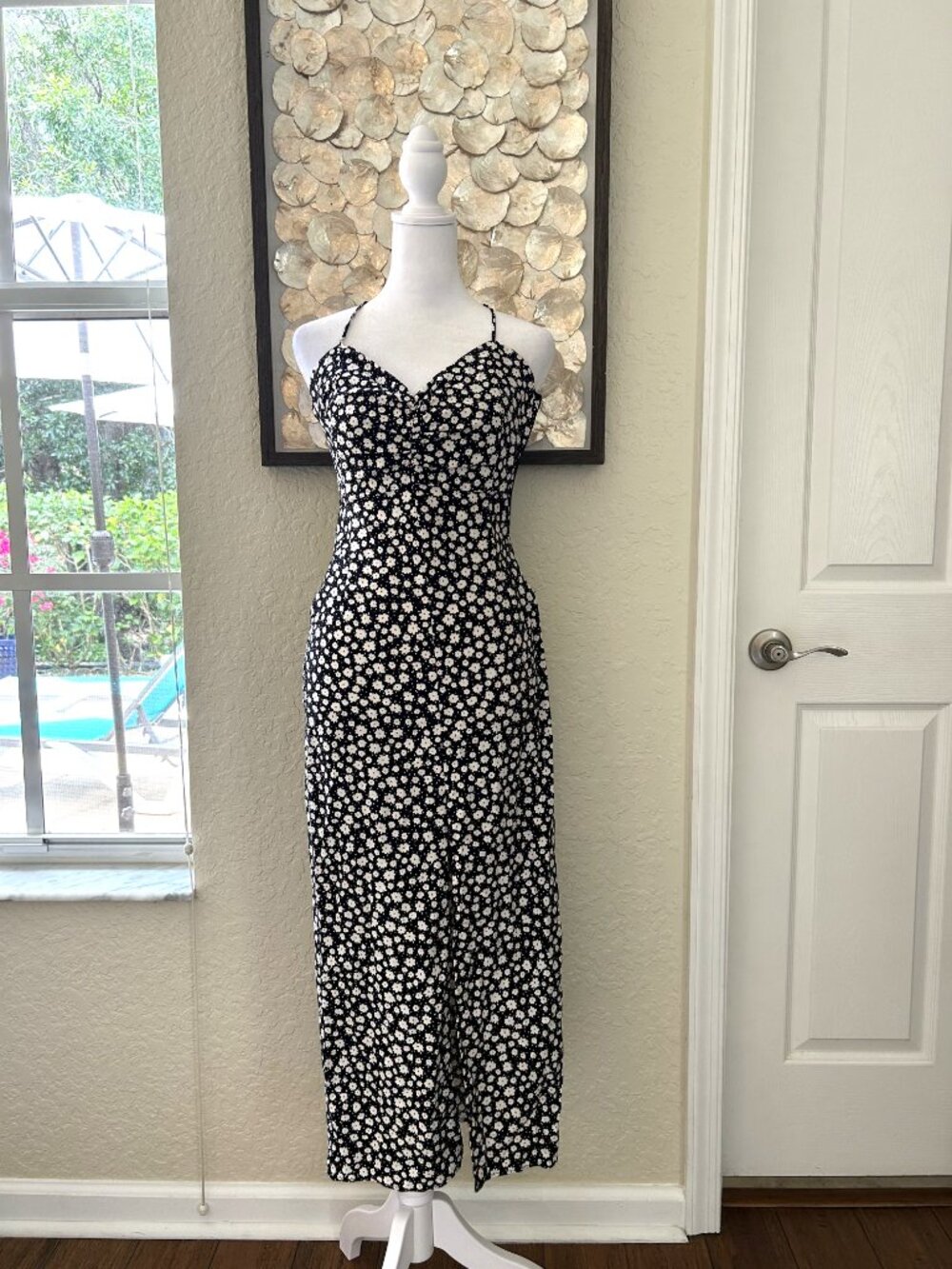 NWOT Zara Strappy Black & White Floral Midi Dress